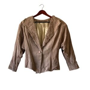 Vintage Marqelli Beige Suede Jacket Floral Collar Womens‎